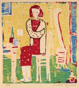 printmaking, prints for sale, woodcut, prints, Sitting up, by Jindrich Pevny